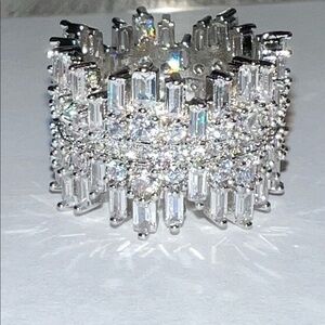 🔥 18k white gold fill Eternity Ring Statement Ring Band baguettes